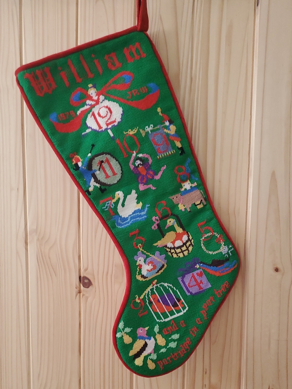 Vintage Needlepoint William Stocking